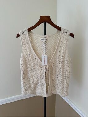 Lucky Brand Ivory Crochet Tie-Front Vest